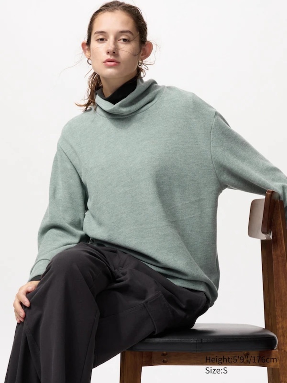 Soft Knit Fleece Ribbed High Neck T-Shirt (Long Sleeve) Medium/Large Loose Fit